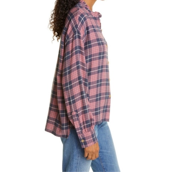 Rails Andie Button Down Shirt In Rose Indigo‎ Plaid Ruffle Collar Casual XS - Picture 6 of 17